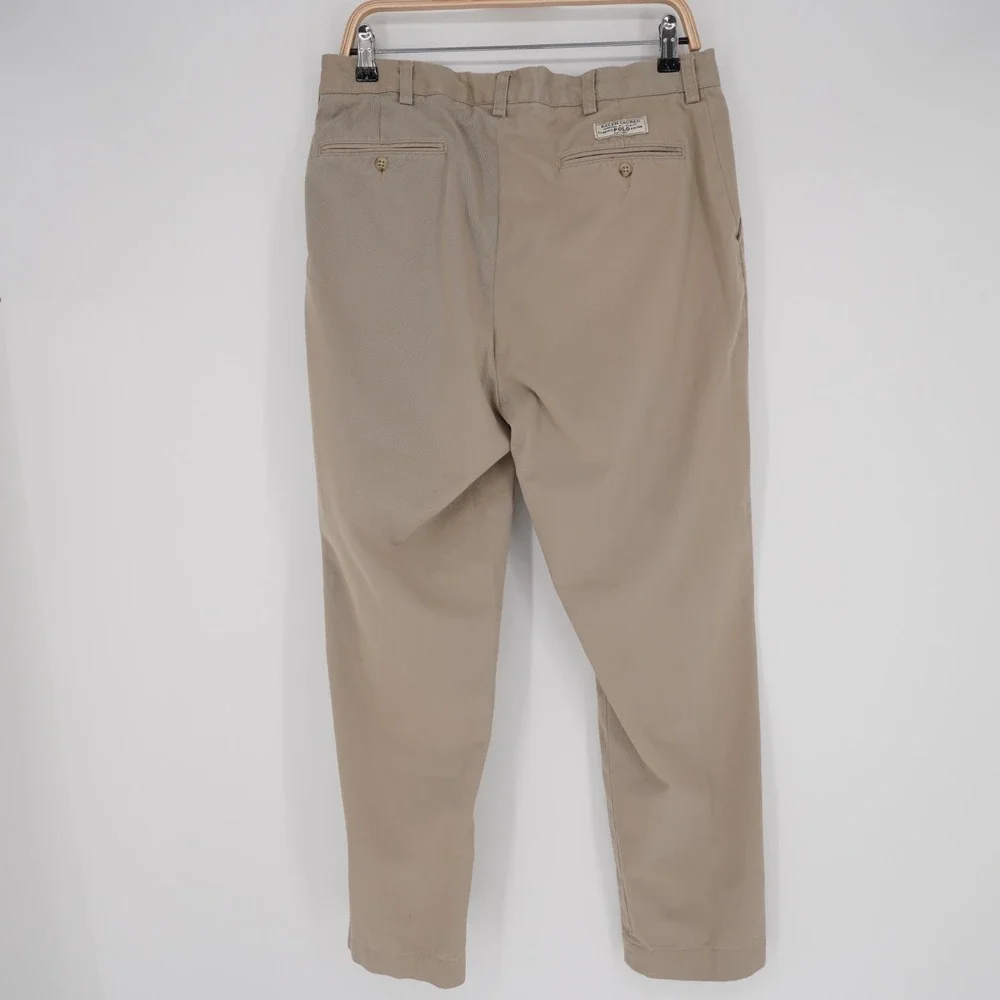 VTG Polo Ralph Lauren Chino Pant Mens 34 Beige 100% Cotton 90s Classic Flat
